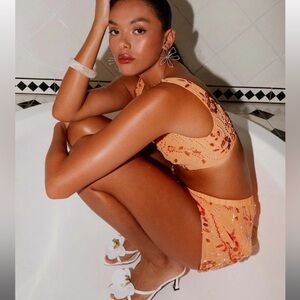 Mercer Sequin Bralette & Shorts Orange Peppermayo